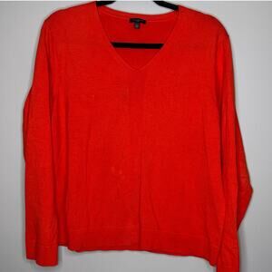 Talbots Petites Womens XL Burnt Orange Long Sleeve V-neck Tight Knit Sweater